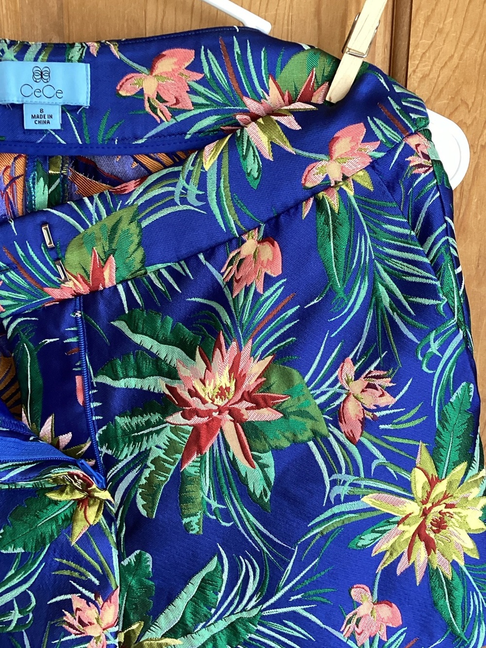 CeCe Royal Blue Floral Print Skirt with Orange Accents - Picture 5 of 8